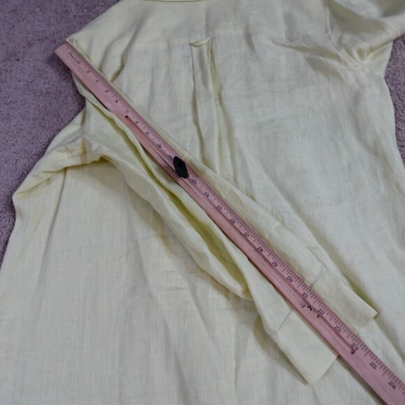 Talbots Shirt 16P Yellow Green Solid 100% Irish Linen Long Sleeves - Picture 7 of 8